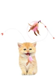 tüylü zilli kedi oltası 90 cm - 1