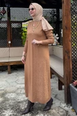 Zebra Desen Triko Elbise Camel - 8