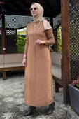 Zebra Desen Triko Elbise Camel - 5