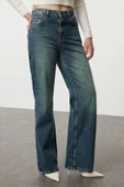 Stil Kadın Moda Denim Kot Pantolon Uzun Geniş Paça Mavi Soluk Vintage Yüksek Bel Jeans - 2