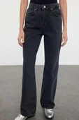 Stil Kadın Moda Denim Kot Pantolon Uzun Boru Paça Yüksek Bel Jeans - 4
