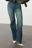Stil Kadın Moda Denim Kot Pantolon Uzun Geniş Paça Mavi Soluk Vintage Yüksek Bel Jeans - 1