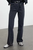 Stil Kadın Moda Denim Kot Pantolon Uzun Boru Paça Yüksek Bel Jeans - 1