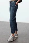 Stil Kadın Moda Denim Kot Pantolon Uzun Boru Paça Yüksek Bel Slim Mom Jeans - 3