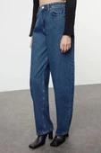 Stil Kadın Moda Denim Kot Pantolon Uzun Geniş Paça Yüksek Bel Skater Jeans - 4