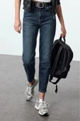 Stil Kadın Moda Denim Kot Pantolon Uzun Boru Paça Yüksek Bel Slim Mom Jeans - 1
