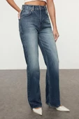 Stil Kadın Moda Denim Kot Pantolon Uzun Geniş Paça Yüksek Bel Jeans - 4