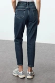 Stil Kadın Moda Denim Kot Pantolon Uzun Boru Paça Yüksek Bel Slim Mom Jeans - 5