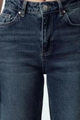 Stil Kadın Moda Denim Kot Pantolon Uzun Boru Paça Yüksek Bel Slim Mom Jeans - 2