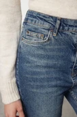 Stil Kadın Moda Denim Kot Pantolon Uzun İspanyol Paça Mavi Soluk Vintage Yüksek Bel Jeans - 4