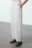 Stil Kadın Moda Denim Kot Pantolon Uzun Geniş Paça Taş Yüksek Bel Skater Jeans - 4