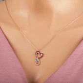 Gümüş Rose Kalpli Kelebek Kadın Kolye - 1