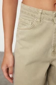 Stil Kadın Moda Denim Kot Pantolon Uzun Boru Paça Haki Yüksek Bel Skater Jeans - 2