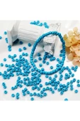 Turquaz Mavi Renk 4 mm Yaklaşık 1100 adet / 100 gram Cam Boncuk Oya Yazma Bileklik ve Kolye - 3