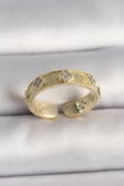 MuI MuI Pirinç Gold Renk Zirkon Taşlı Yonca İşlemeli Ayarlanabilir Yüzük - 1