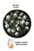 90 Adet 10 mm Polimer Kil Fimo Boncuk Takı Bileklik + 5 Metre Lastikli Misina Hediye - Yin Yang - 1