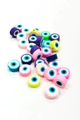 90 Adet 10 mm Polimer Kil Fimo Boncuk Takı Bileklik + 5 Metre Misina Hediye - Smile - Kalp - Nazar - 4