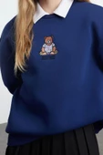 Tarz Relaxed Bisiklet Yaka Düşük Kol Regular Rahat Kalıp Nakışlı Kalın Örme Sweatshirt - 1