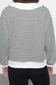 Tarz Bol Bisiklet Yaka Düşük Kol Uzun Çizgili Geniş Kalıp Yaka Kalın Örme Sweatshirt - 3