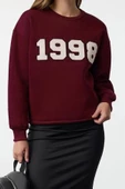 Relaxed Bisiklet Yaka Düşük Kol Uzun Kalın Polarlı Normal Kesim Slogan Nakışlı Örme Sweatshirt - 2