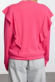 Relaxed Bisiklet Yaka Büzgülü/Fırfırlı Kol Regular Fırfır Detaylı Rahat Kalıp Örme Sweatshirt - 4