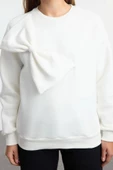 Tarz Bol Bisiklet Yaka Düşük Kol Uzun İnce Kurdele Detaylı Rahat Kesim Örme Sweatshirt - 1
