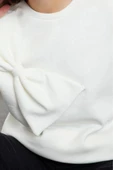 Tarz Bol Bisiklet Yaka Düşük Kol Uzun İnce Kurdele Detaylı Rahat Kesim Örme Sweatshirt - 3