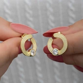 Gümüş Gold Tektaş Halka Kadın Çivili Küpe - 2