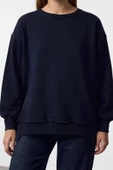 Tarz Bol Bisiklet Yaka Düşük Kol Uzun Kalın İçi Polarlı Geniş Kalıp Örme Sweatshirt - 5
