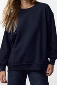 Tarz Bol Bisiklet Yaka Düşük Kol Uzun Kalın İçi Polarlı Geniş Kalıp Örme Sweatshirt - 2