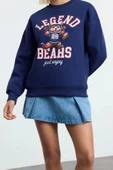 Tarz Bol Bisiklet Yaka Düşük Kol Uzun Baskılı Geniş Kalıp Kalın İçi Polarlı Örme Sweatshirt - 2