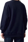 Tarz Bol Bisiklet Yaka Düşük Kol Uzun Kalın İçi Polarlı Geniş Kalıp Örme Sweatshirt - 4