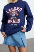 Tarz Bol Bisiklet Yaka Düşük Kol Uzun Baskılı Geniş Kalıp Kalın İçi Polarlı Örme Sweatshirt - 1