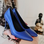 Jilya Mavi Cilt Stiletto Ayakkabı - 4
