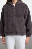 Tarz Regular Kapüşonlu Düşük Kol Regular Peluş Normal Kalıp Fermuarlı Kalın Örme Sweatshirt - 5