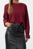 Regular Bisiklet Yaka Reglan Kol Regular Brode Dokuma Detaylı Normal Kalıp Örme Sweatshirt - 1