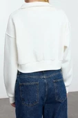 Tarz Oversize Polo Yaka Düşük Kol Uzun Rahat Kalıp Polo Yaka Kalın İçi Polarlı Örme Sweatshirt - 4