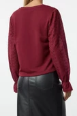Regular Bisiklet Yaka Reglan Kol Regular Brode Dokuma Detaylı Normal Kalıp Örme Sweatshirt - 4
