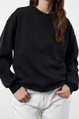 Tarz Bol Bisiklet Yaka Düşük Kol Uzun Geniş Kalıp Kalın İçi Polarlı Örme Sweatshirt - 3