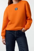 Bisiklet Yaka Düşük Kol Uzun Reaxed Rahat kalıp Slogan Baskılı Kalın Polarlı Örme Sweatshirt - 2