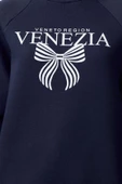 Bisiklet Yaka Reglan Kol Rahat Kalıp Reglan Kol Slogan ve Fiyonk Baskılı Örme Sweatshirt - 3