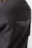 Bisiklet Yaka Düşük Kol Normal Kalıp Ön ve Sırt Baskılı Kalın Polarlı Örme Sweatshirt - 1