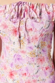 Moda Stil Regular Carmen Yaka Midi Boy Çiçek Desenli A Kesim Form Dokuma Elbise - 6