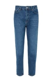 Stil Kadın Moda Denim Kot Pantolon Regular Geniş Paça Mavi Yüksek Bel Mom Jeans - 4