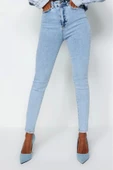 Stil Kadın Moda Denim Kot Pantolon Regular Dar Paça Yüksek Bel Skinny Jeans - 3