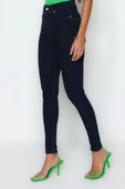 Stil Kadın Moda Denim Kot Pantolon Regular Dar Paça İncelten Etki Süper Yüksek Bel Skinny Jeans - 2