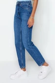 Stil Kadın Moda Denim Kot Pantolon Regular Geniş Paça Mavi Yüksek Bel Mom Jeans - 2