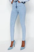 Stil Kadın Moda Denim Kot Pantolon Regular Dar Paça Yüksek Bel Skinny Jeans - 1