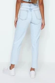 Stil Kadın Moda Denim Kot Pantolon Uzun Boru Paça Yüksek Bel Slim Mom Jeans - 6