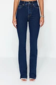 Stil Kadın Moda Denim Kot Pantolon Uzun İspanyol Paça Süper Yüksek Bel Jeans - 5